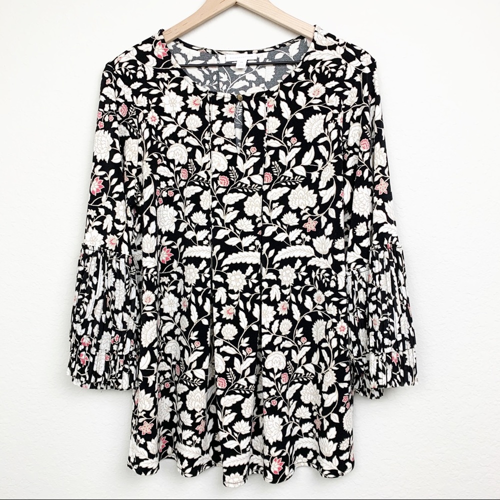Charter Club Floral Pleated Ruffle Blouse Top